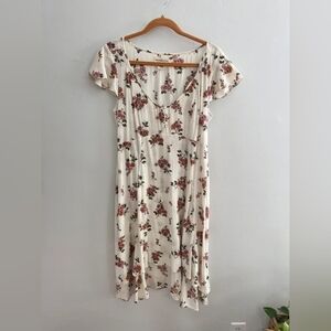 Denim & Supply Ralph Lauren Cream Floral Midi Dress with Pink Rose Print